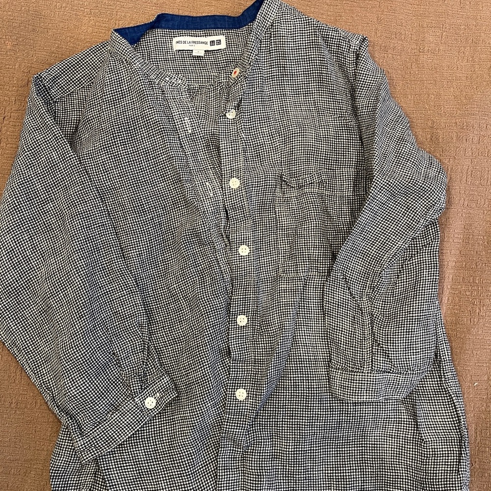 Ines De La Fressange x Uniqlo Black & White Gingham Button-Up Shirt